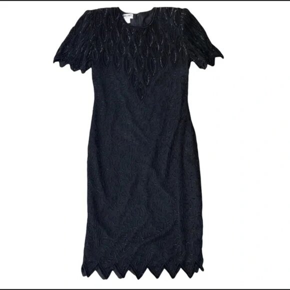 vintage Dresses & Skirts - 🖤 Vintage Brilliante by J.A. Beaded Silk Cocktail Dress | Size Small